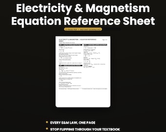 Electricity and Magnetism Reference Sheet | Physics Cheat Sheet PDF Circuits and Fields | College Study Guide | Instant Download
