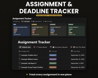 Assignment Tracker Notion Template | Student Daily Academic Planner and Calendar Board | Instant Download
