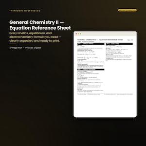 Könnte beinhalten: Ein zweiseitiges PDF-Dokument mit einer Formelsammlung für Allgemeine Chemie II, das übersichtliche Abschnitte zu chemischer Kinetik, chemischem Gleichgewicht sowie Säuren und Basen mit verschiedenen Formeln und Prinzipien in schwarzem Text enthält.