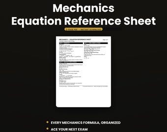 Mechanics Reference Sheet | Physics Cheat Sheet PDF Kinematics & Energy | College Study Guide | Instant Download