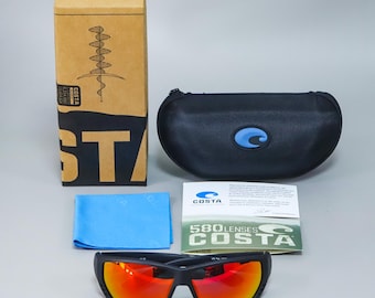 Costa Del Mar BLACKFIN Matte Black/Red Mirror Polarized 580P Sunglasses TA03