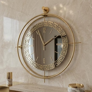 Luxury Gold LED Wall Clock, Mirrored Metal Wall Art, Modern Home Decor