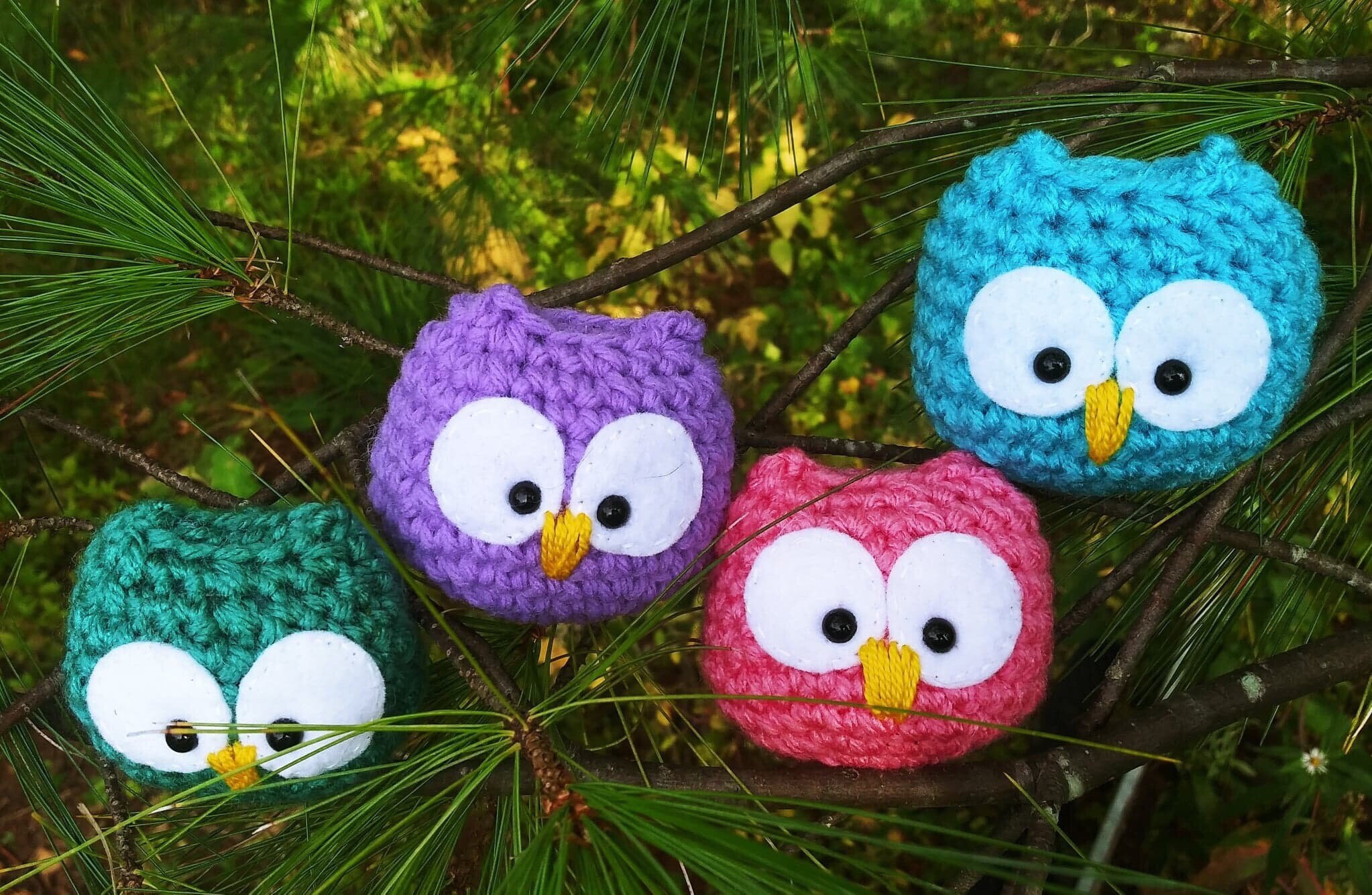 Set of 4 crochet owls.