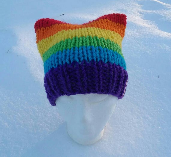 Rainbow pussy hat,  kitty cat hat, gay pride, LGBTQ, women's march, rainbow hat, pussyhat, antitrump, anti trump nasty woman nasty women