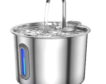 Stainless Steel Cat Water Fountain | 2.2L LED Pet Drinking Dispenser with Filters