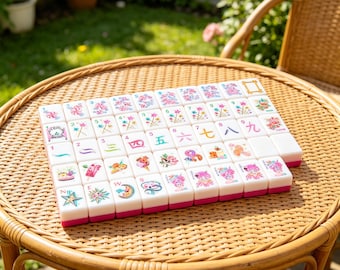 Pink American Mahjong Set 160 Tiles, Acrylic Mahjong Gift, Cute Mahjong Tiles, Family Game Night Set, Mahjong Lover Present