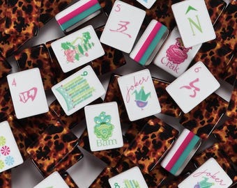 Leopard Print American Mahjong Set 160 Tiles, 4 Layer Acrylic Mahjong, Tortoiseshell Mahjong Gift, Family Game Night Mahjong