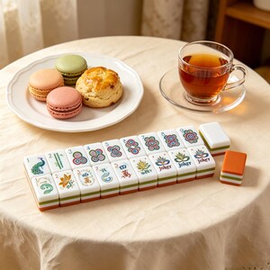 Modern Orange Acrylic Mahjong Set – Floral Design Tiles with Joker Pieces, Luxury Handmade Board Game Set, Gift for Game Lovers image 4