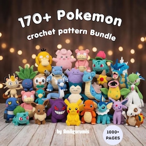 170+ Pokemon-inspired Crochet Pattern Bundle PDF – Mega Amigurumi Pack, Pikachu,dragonite, Eevee, Gengar, Squirtle & More, English Patterns