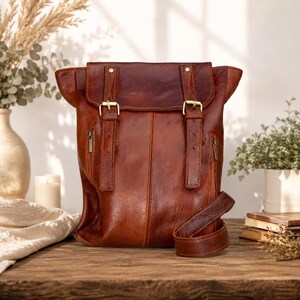 Personalized Genuine Leather Backpack, Handmade Vintage Leather Laptop Bag, Travel Rucksack, College work bag Custom Gift for Him Her