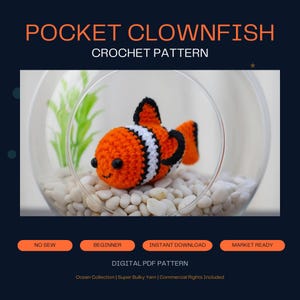 Pocket Clownfish Crochet Pattern | No-Sew Amigurumi PDF Tutorial (Beginner Friendly)