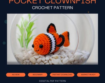 Pocket Clownfish Crochet Pattern | No-Sew Amigurumi PDF Tutorial (Beginner Friendly)