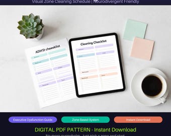 ADHD Cleaning Checklist | Zone Cleaning Schedule, Visual Guide (Digital PDF)