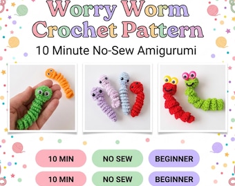 Worry Worm Crochet Pattern | 10 Minute No Sew Amigurumi | Scrap Yarn Market Filler | Craft Fair Best Seller | Easy Beginner Crochet PDF
