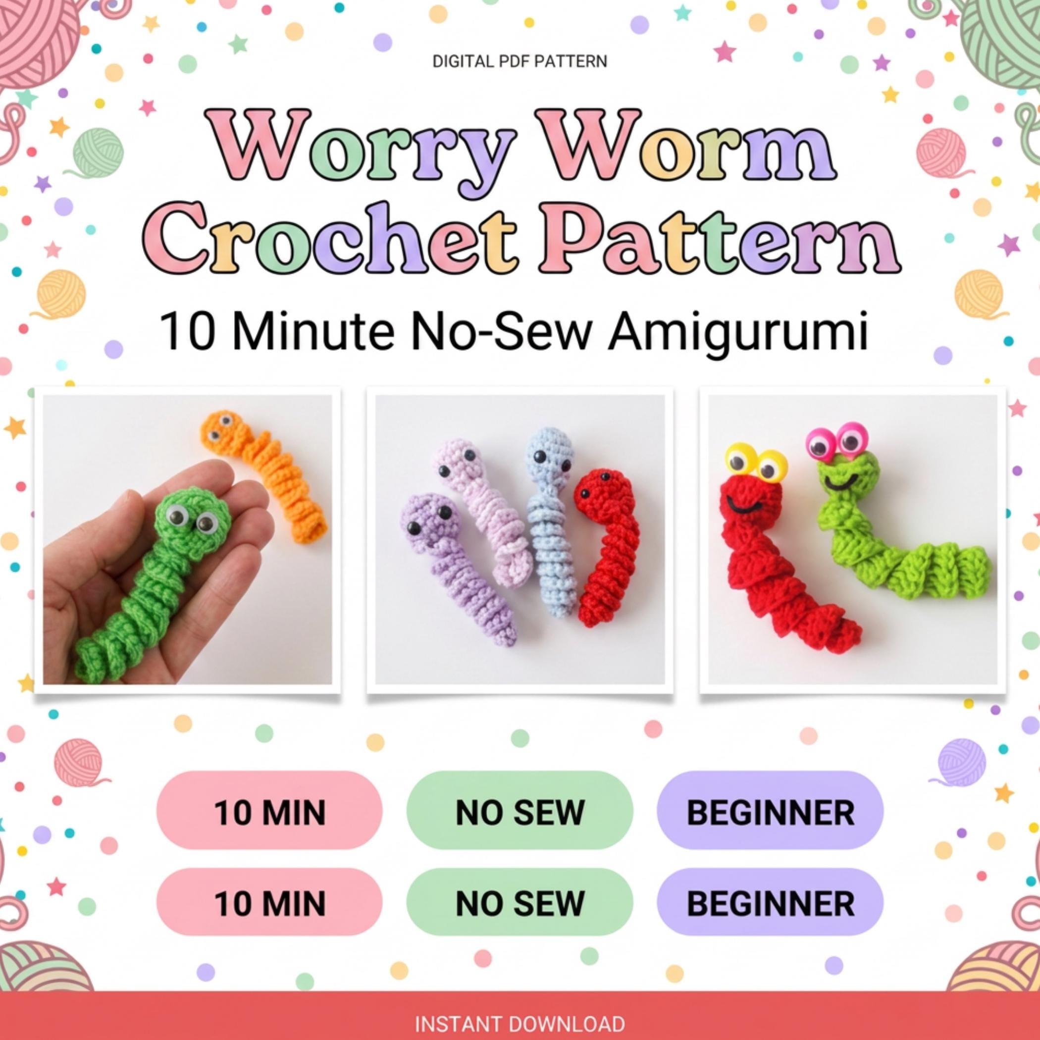 Worry Worm Crochet Pattern 10 Minute Amigurumi Scrap Yarn