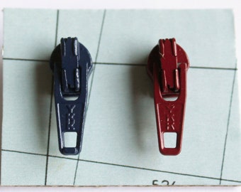 Berry Nice Red Blue Zipper Stud Earrings - Raspberry Blueberry Zipper Studs - Mismatched YKK Zippers - Womens Earrings - Unisex
