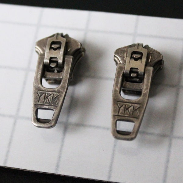 Gunmetal Zipper Stud Earrings - Tarnished Silver YKK Zipper Studs - Zipper Jewelry - Retro Jewellery - Mens Earrings - Unisex Earrings