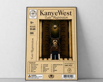 Affiche d'album d'inscription tardive de Kanye West, affiche inspirée de LEGO, affiche de liste de pistes d'album, cadeau pour les mélomanes, (A4, A3, A2, A1, A0)
