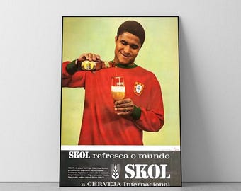 Vintage Eusebio FIFA World Cup Football Poster, Portugal Poster, Soccer, Wall Art, Room Decor, College Dorm, Uni Room, A4, A3, A2, A1, A0