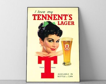Vintage Bar Art Deco Poster, Tennents Poster, Retro, Wall Art, Room Decor, College Dorm, Uni Room, A4, A3, A2, A1, A0