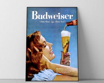 Vintage Budweiser Poster, Vintage Beer Wall Art, College Dorm Decor (A4-A0)