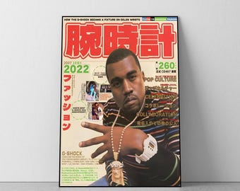 Affiche vintage du magazine Kanye West G-Shock, oeuvre d'art murale rétro de l'an 2000 (A4-A0)
