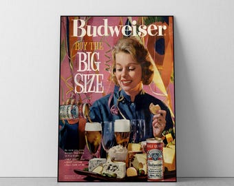 Vintage Budweiser Poster, Vintage Beer Wall Art, College Dorm Decor (A4-A0)