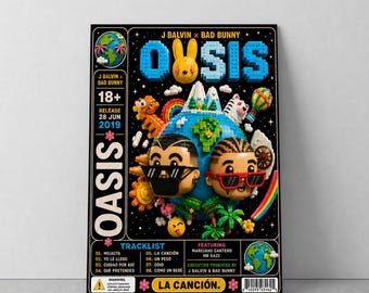 Affiche d'album Bad Bunny OASIS, affiche inspirée de LEGO, affiche de la liste des pistes d'album, cadeau pour les mélomanes, (A4, A3, A2, A1, A0)