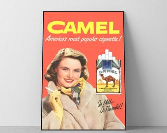 Vintage Camel Cigarettes Poster, Y2K, 2000s, Aesthetic, Retro, Wall Art, Room Decor, Uni Room, Art, A4, A3, A2, A1, A0