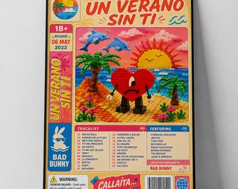 Affiche d'album « Un Veran Sin Ti » de Bad Bunny, affiche inspirée de LEGO, affiche de la liste des chansons de l'album, cadeau pour les mélomanes, (A4, A3, A2, A1, A0)
