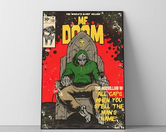 MF DOOM Comic Poster, Madvillain, Retro, Wall Art, Room Decor, Uni Room, A4, A3, A2, A1, A0