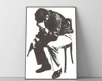 Vintage Graffiti Poster, 'Man with a Gun',  Room Decor, College Dorm, A4, A3, A2, A1, A0