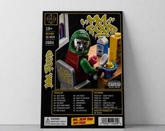MF DOOM Mm... Affiche d'album culinaire, affiche de musique inspirée de LEGO, impression de couverture d'album, décoration d'intérieur moderne, cadeau pour les mélomanes, (A4, A3, A2, A1, A0)