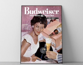 Vintage Budweiser Poster, Vintage Beer Wall Art, College Dorm Decor (A4-A0)