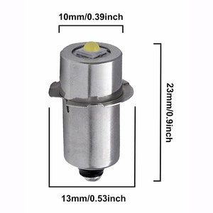May include: A silver LED light bulb with a white LED chip. The bulb is 2.3 inches tall and 0.53 inches in diameter.