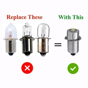 May include: Three incandescent light bulbs with a metal base, labeled "Replace These", are shown next to a single LED light bulb with a metal base, labeled "With This". A red X is next to the incandescent bulbs and a green checkmark is next to the LED bulb.