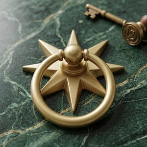 Tirador de latón con forma de estrella, tirador de armario celestial, pomo de cajón dorado, herrajes de lujo para muebles, detalle decorativo vintage para cómoda o armario.