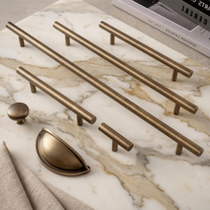 Maniglie per mobili in ottone anticato, pomelli per cassetti, maniglie a coppa, ferramenta a barra a T, accessori per mobili da cucina, complementi d'arredo per armadi