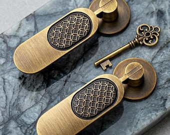 Antiek koperen deurkruk, kastgreep, geometrische hardware, vintage ladehandvat, luxe meubelknop, kledingkastaccessoire, keukendecor