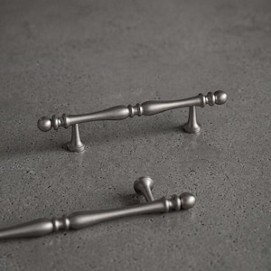 Pewter Cabinet Pull, Vintage Drawer Handle, Brushed Nickel Hardware, Classic Dresser Bar, Traditional Cupboard Accent, Elegant Furniture