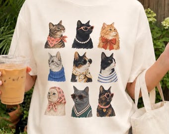 Gato elegante PNG / Gato elegante SVG / Imágenes prediseñadas de gatos PNG SVG / Diseño de camiseta de animales de moda PNG SVG / Descarga digital