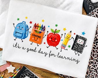 PNG de la vida del profesor, PNG de un buen día para aprender, PNG de profesor de primaria, PNG de vuelta al cole, descarga digital de diseño de camiseta para profesores