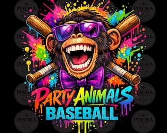 Party Animals PNG Baseball Monkey PNG Banana Ball PNG, Funny Mascot Drip Design, Graffiti Baseball Digital Download