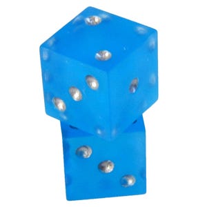D6 Dice Pair Sharp Edge Resin Handmade Casino Yahtzee Game Blue & Silver