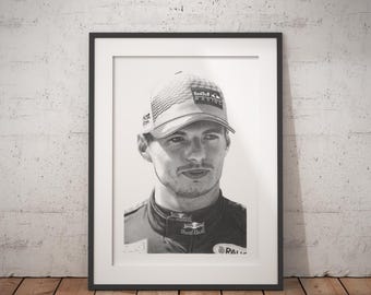 Edición limitada de lámina | Max Verstappen | Arte mural de Red Bull Racing F1 | Dibujo a grafito MV1 | Regalo de automovilismo para aficionados a la F1 | A4 A3 A2
