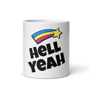 Hell Yeah Retro Rainbow Star Mug | Bold Typography Ceramic Drinkware
