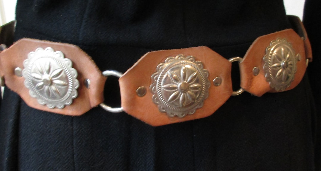 Ceinture Vintage Femme En Cuir Gris – Taille 90 – Tour De Taille 80 Cm