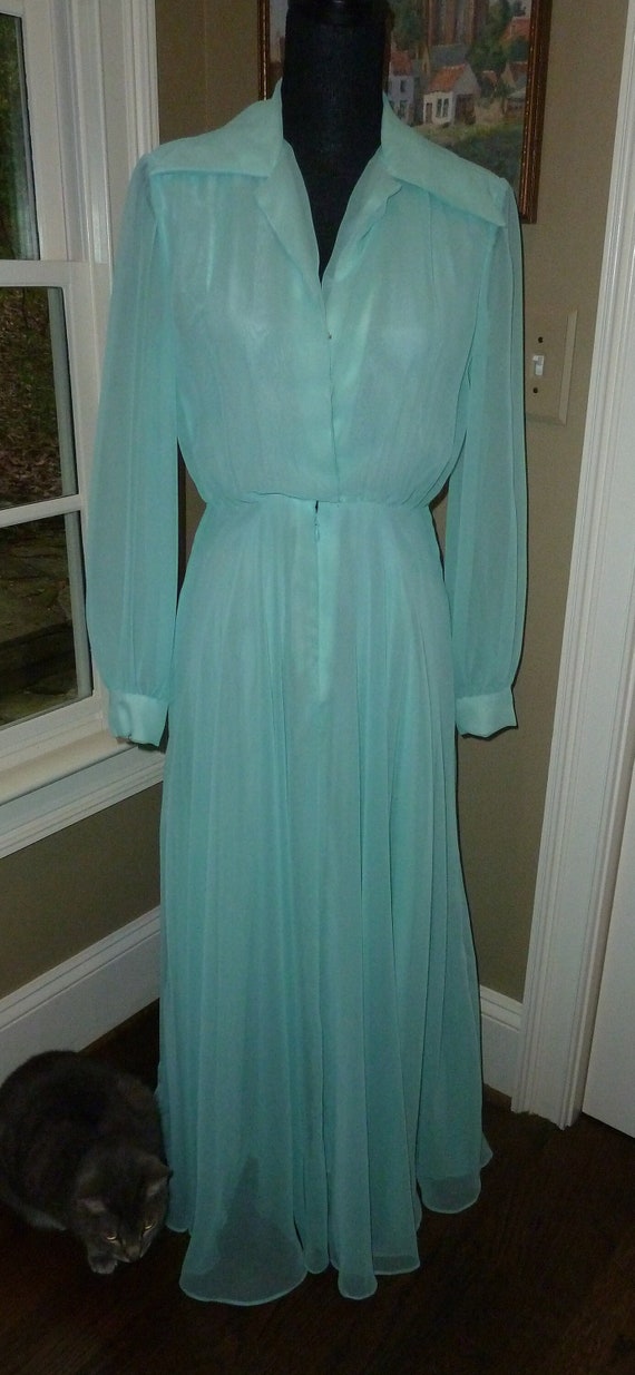 light blue green long sleeve long gown simple line