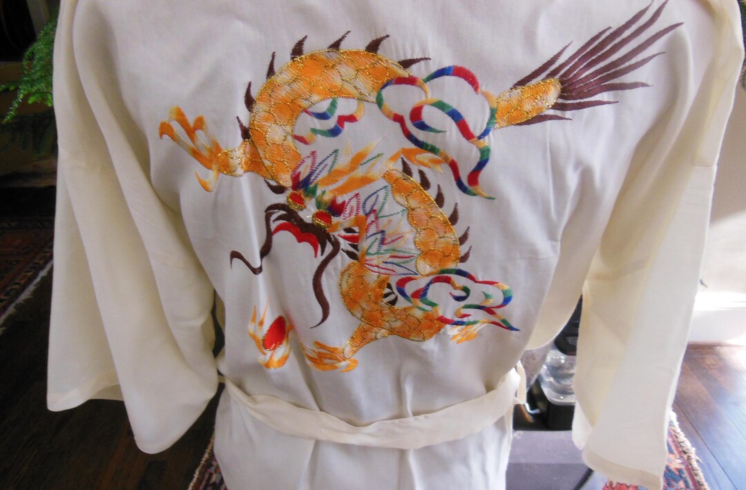 Gold Janpanese Dragon Print Women's Robe