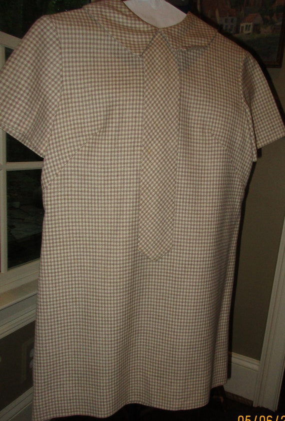 1960's wool short shift beige/white houndstooth, s